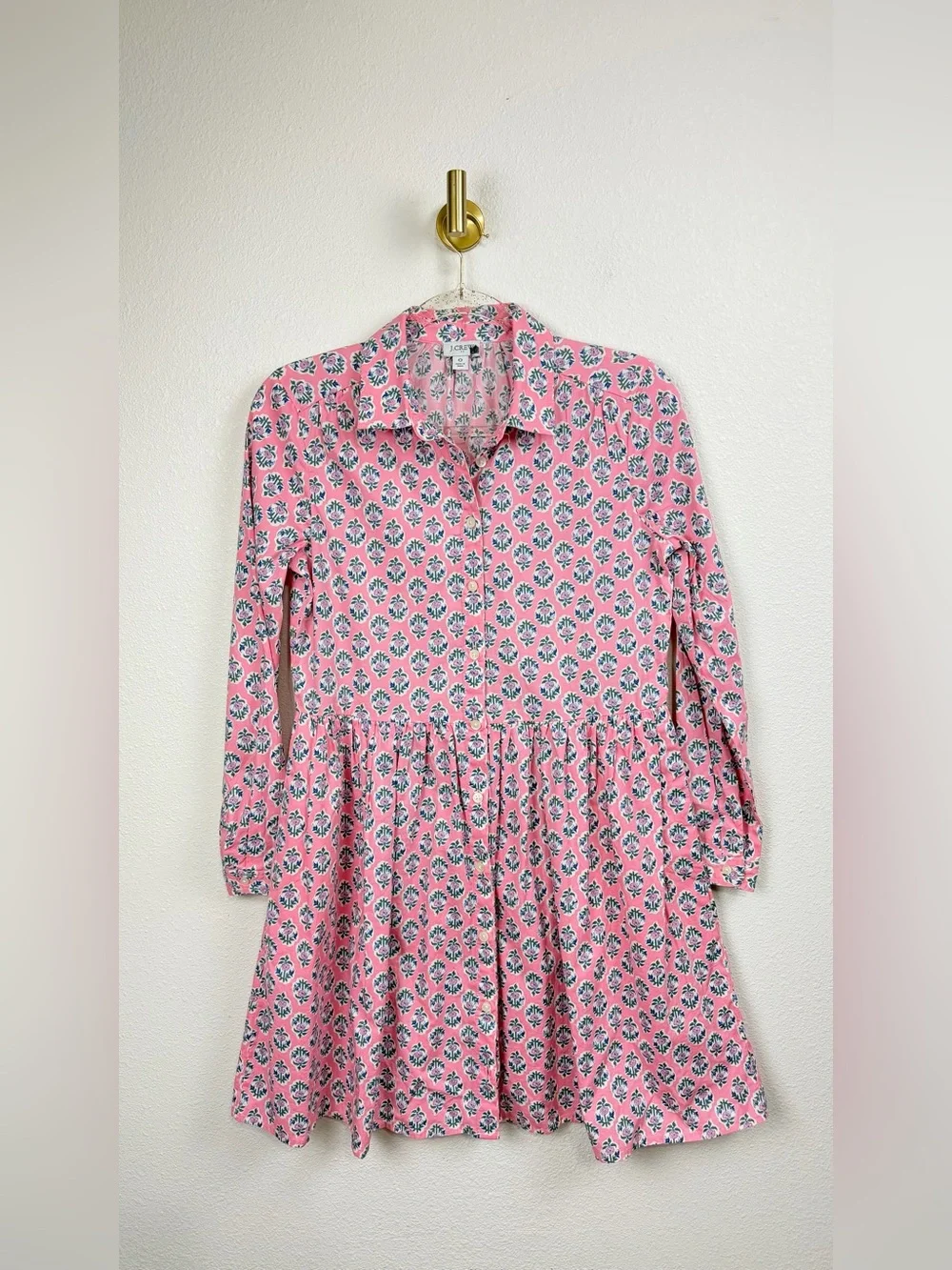 J. Crew NWOT Floral Long-Sleeve Button-Down Collared Cotton Mini Dress Size 0